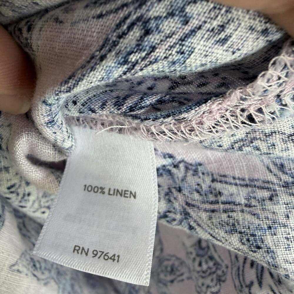J. Jill Love 100% Linen Pleat Front Pink Blue Size XL Blouse Casual Paisley - Picture 6 of 6